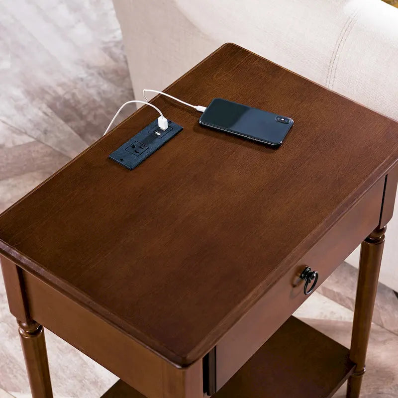 Coastal Charging Nightstand Side Table One Drawer