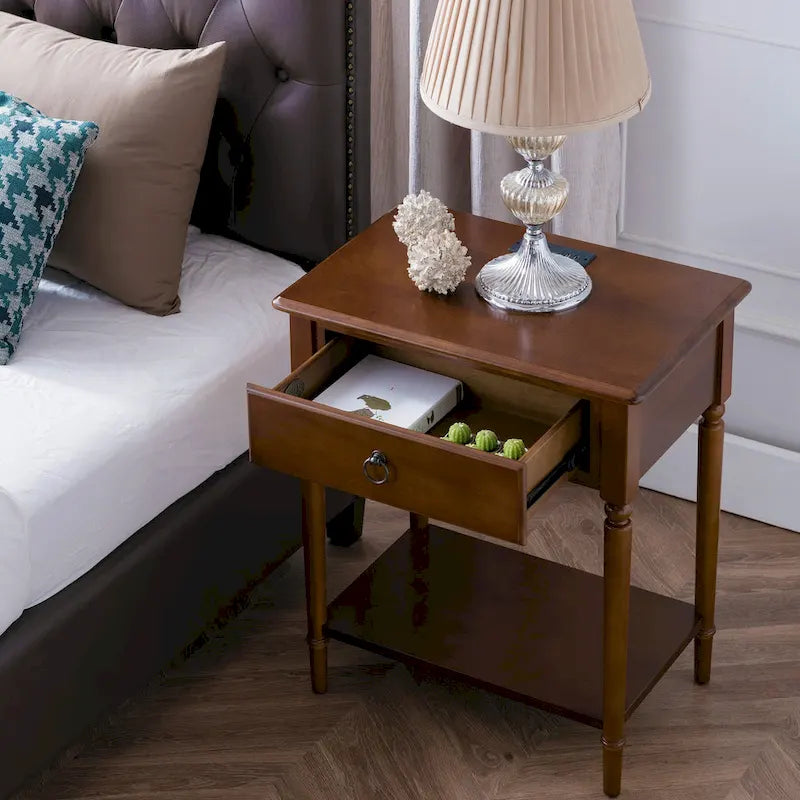 Coastal Charging Nightstand Side Table One Drawer
