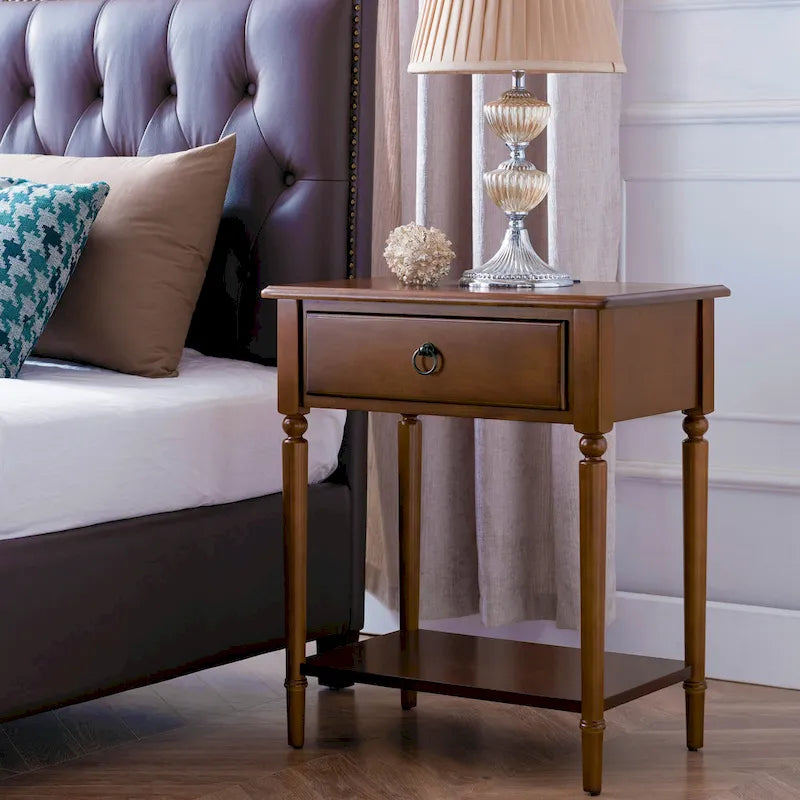 Coastal Charging Nightstand Side Table One Drawer