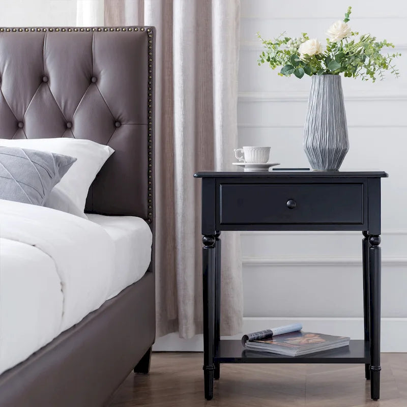 Coastal Charging Nightstand Side Table One Drawer