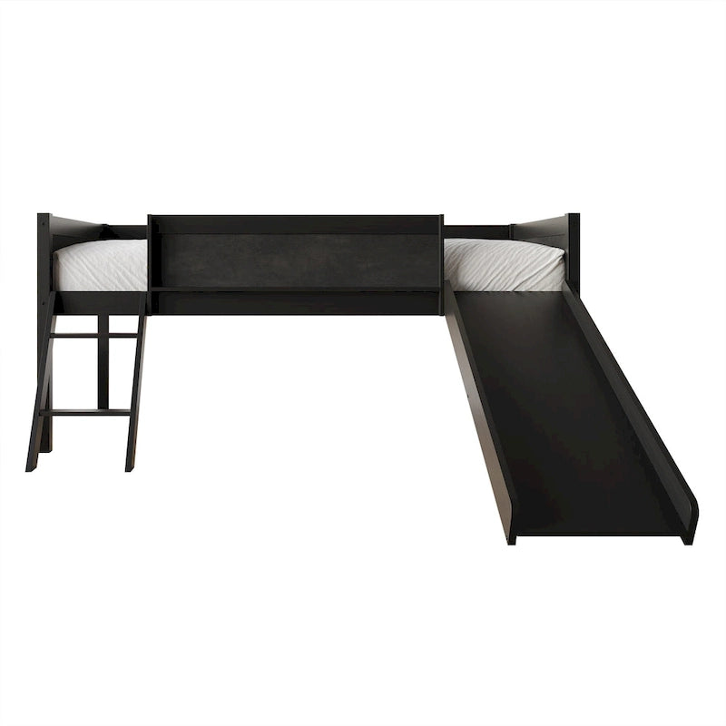 CraftPorch Classic Twin Low Loft Bed with Chalkboard, Slide and Ladder