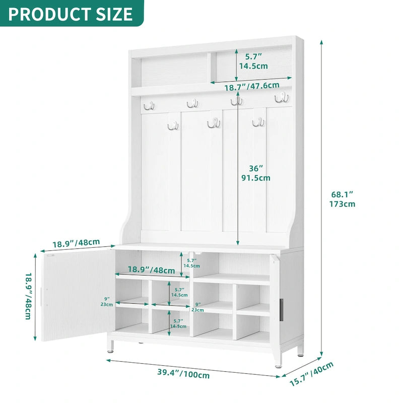 Moasis Hall Tree and Coat Rack with Bench and Shoe Storage for Hallway Entryway