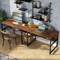 Two Person Desk with Bookshelf, Double Office Desk