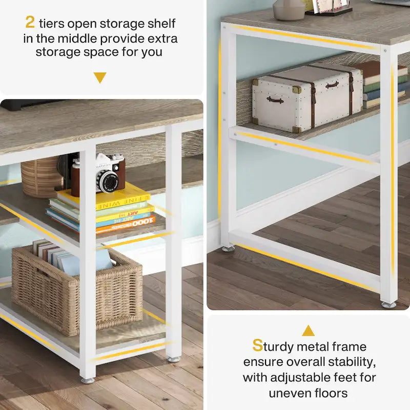 Two Person Desk with Bookshelf, Double Office Desk