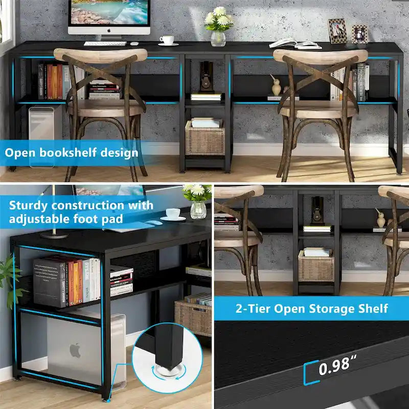 Two Person Desk with Bookshelf, Double Office Desk