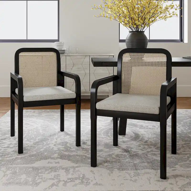Antoine Modern Ratten Back Dining Chair with Removable Cushion Set of 2 by HULALA HOME