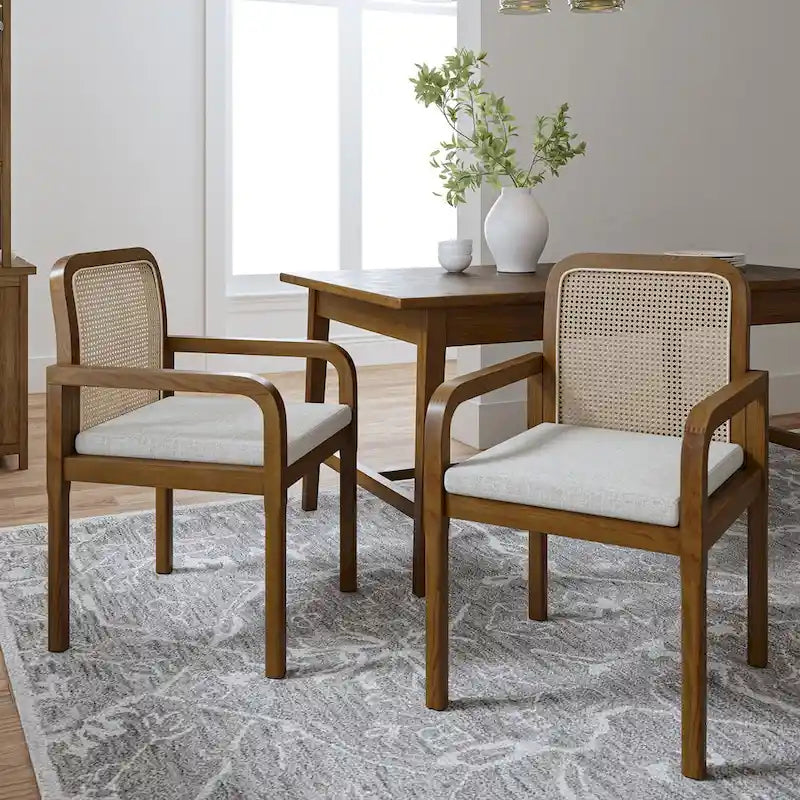 Antoine Modern Ratten Back Dining Chair with Removable Cushion Set of 2 by HULALA HOME