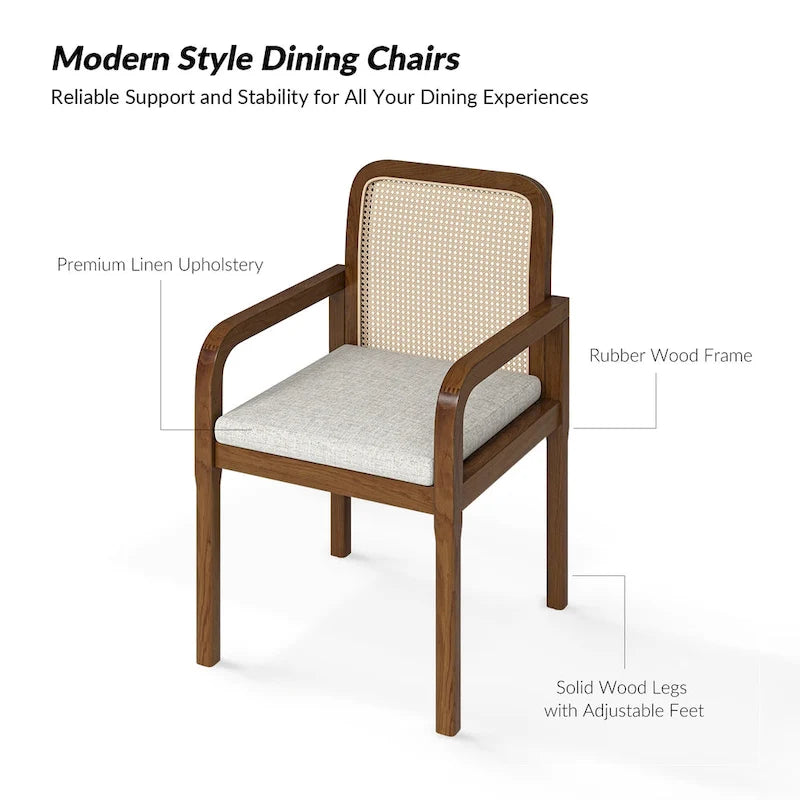 Antoine Modern Ratten Back Dining Chair with Removable Cushion Set of 2 by HULALA HOME