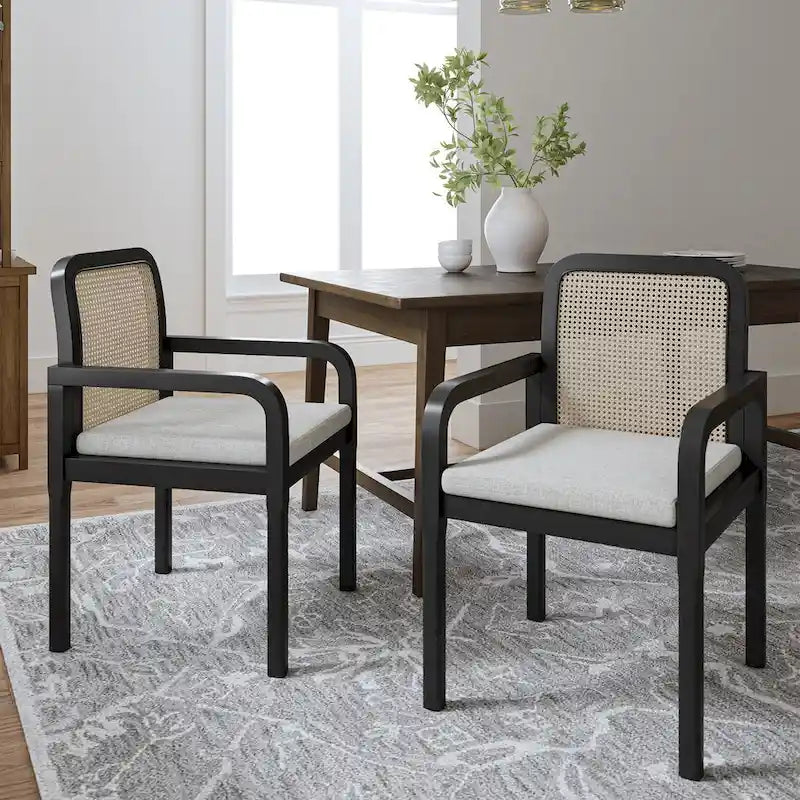 Antoine Modern Ratten Back Dining Chair with Removable Cushion Set of 2 by HULALA HOME
