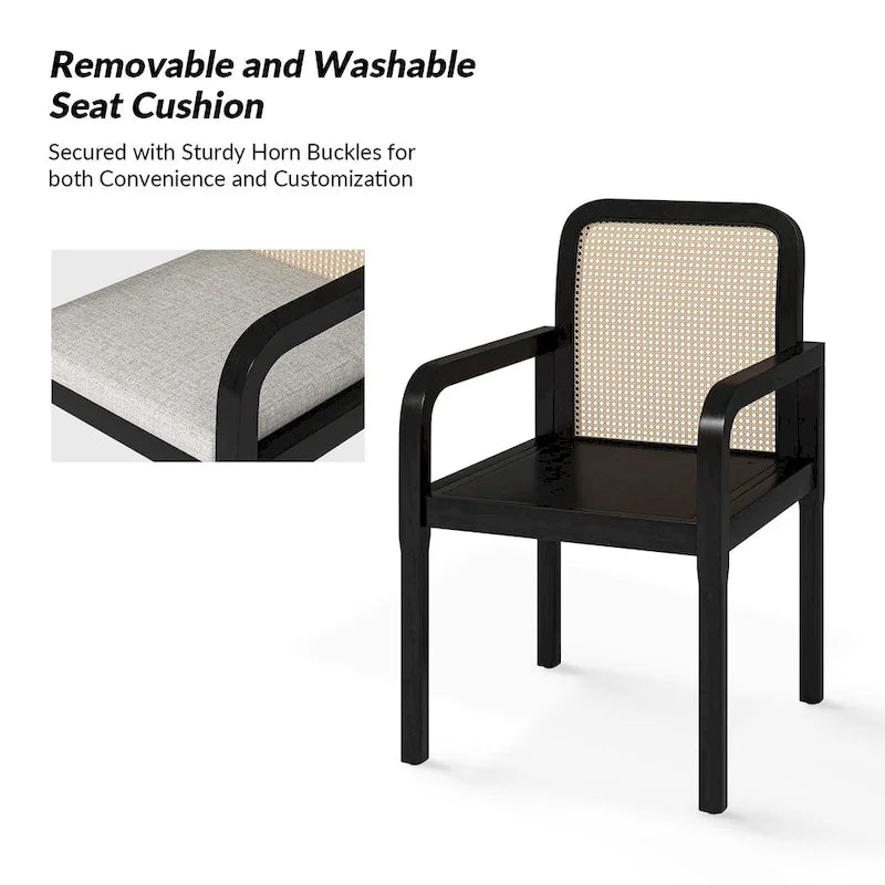 Antoine Modern Ratten Back Dining Chair with Removable Cushion Set of 2 by HULALA HOME