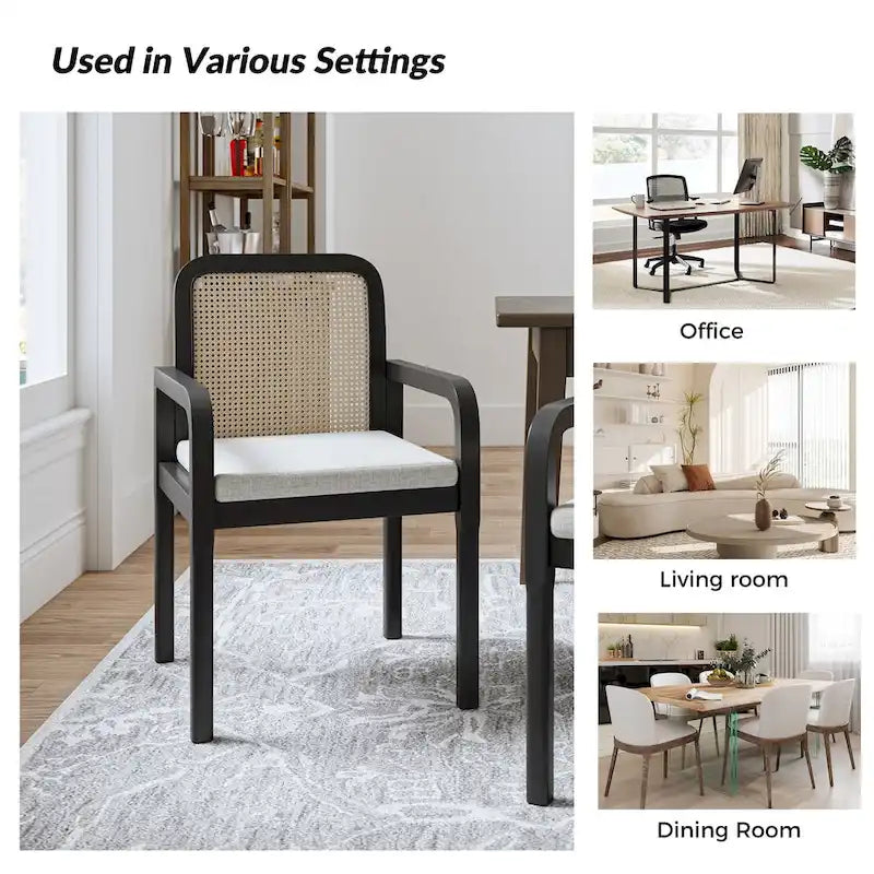 Antoine Modern Ratten Back Dining Chair with Removable Cushion Set of 2 by HULALA HOME