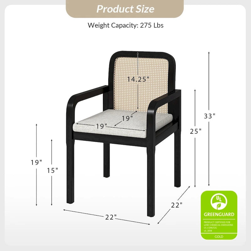 Antoine Modern Ratten Back Dining Chair with Removable Cushion Set of 2 by HULALA HOME