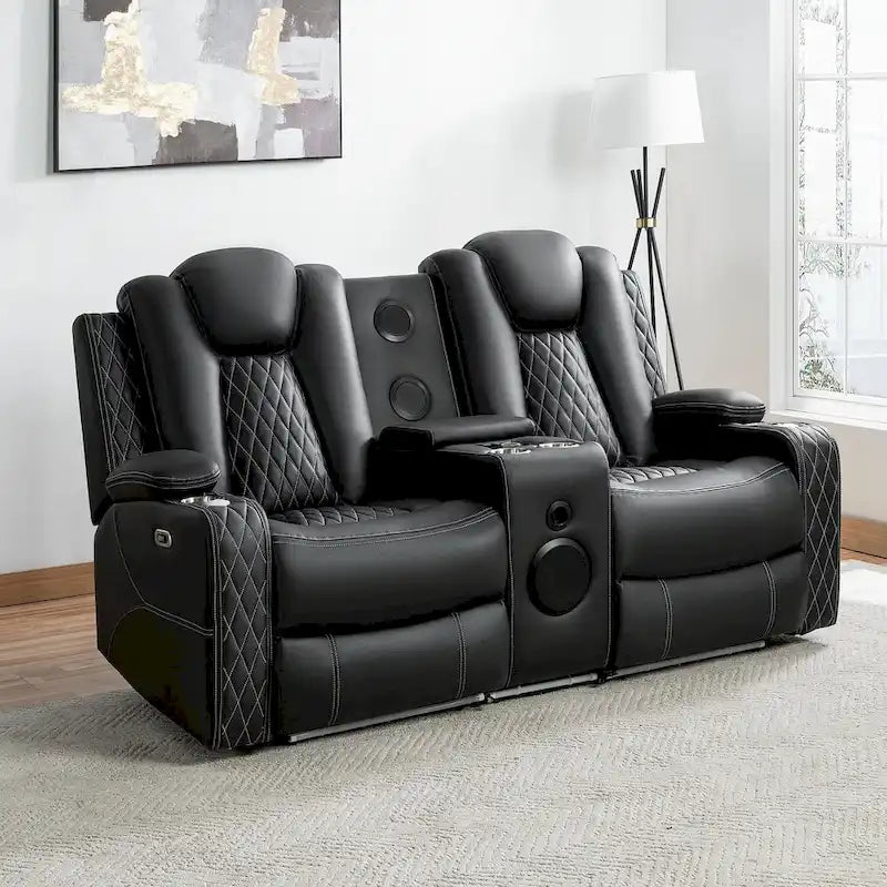 Premium Air Leather Home Theater Loveseat with LED Lights, Recliner with Built-in Speakers & Wireless Charging