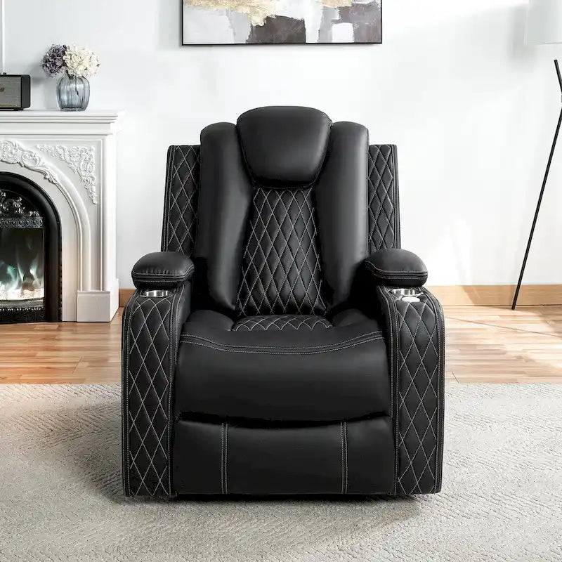Premium Air Leather Home Theater Loveseat with LED Lights, Recliner with Built-in Speakers & Wireless Charging