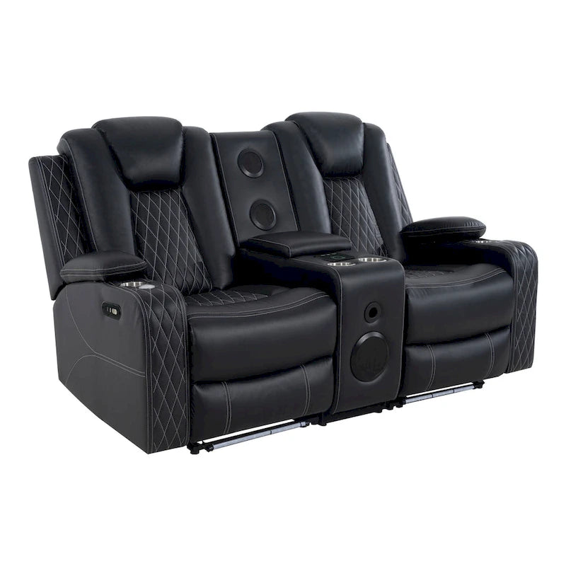 Premium Air Leather Home Theater Loveseat with LED Lights, Recliner with Built-in Speakers & Wireless Charging