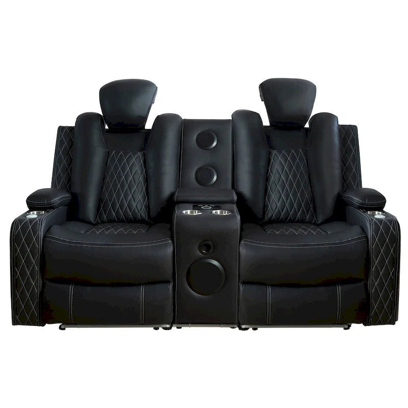 Premium Air Leather Home Theater Loveseat with LED Lights, Recliner with Built-in Speakers & Wireless Charging