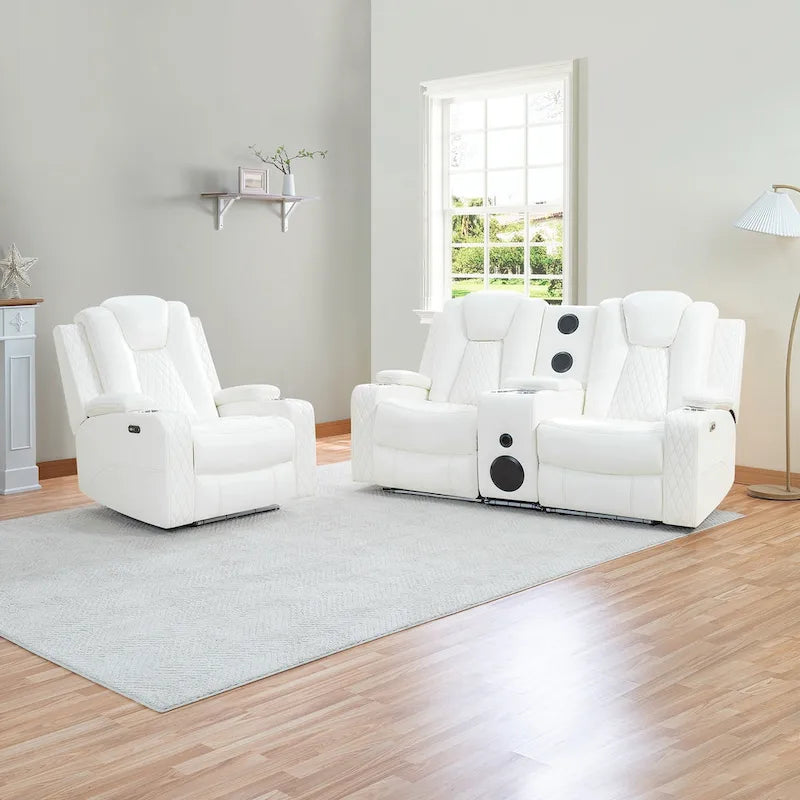 Premium Air Leather Home Theater Loveseat with LED Lights, Recliner with Built-in Speakers & Wireless Charging