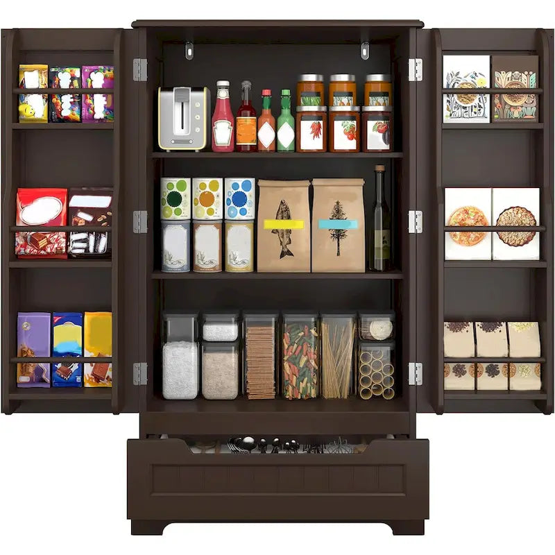 Kitchen Pantry Storage Cabinet, Freestanding Storage with Shelves and 1 Drawer