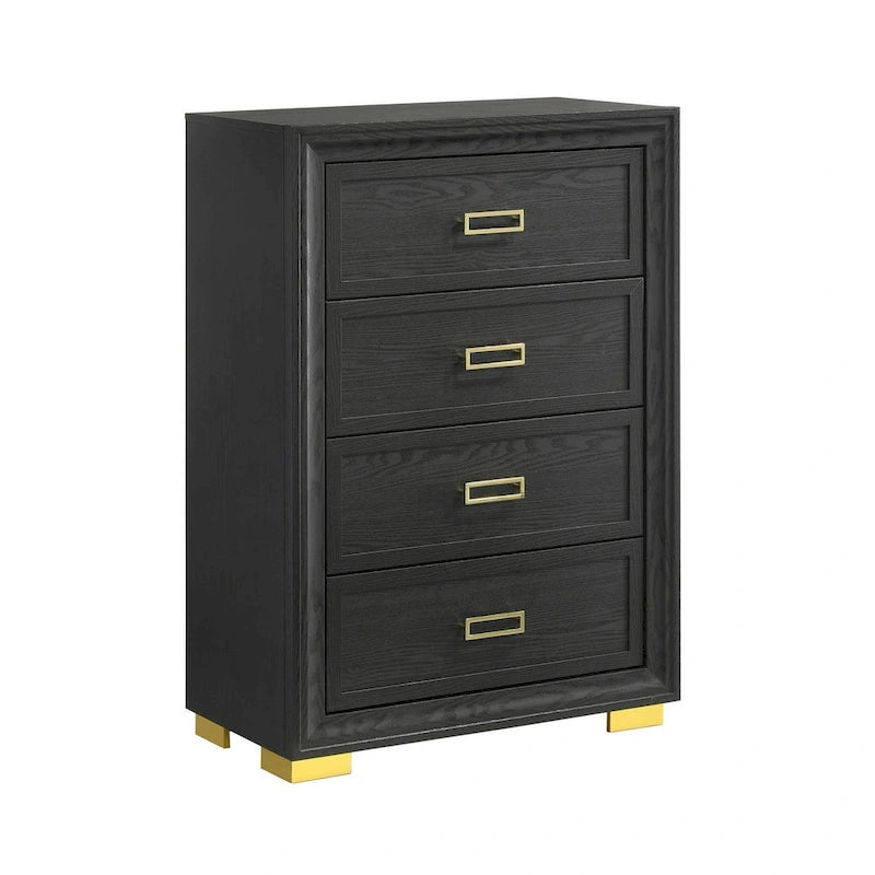 Nio 48 Inch Tall 4 Drawer Dresser Chest, Bracket Legs, Frame Handles, Gray