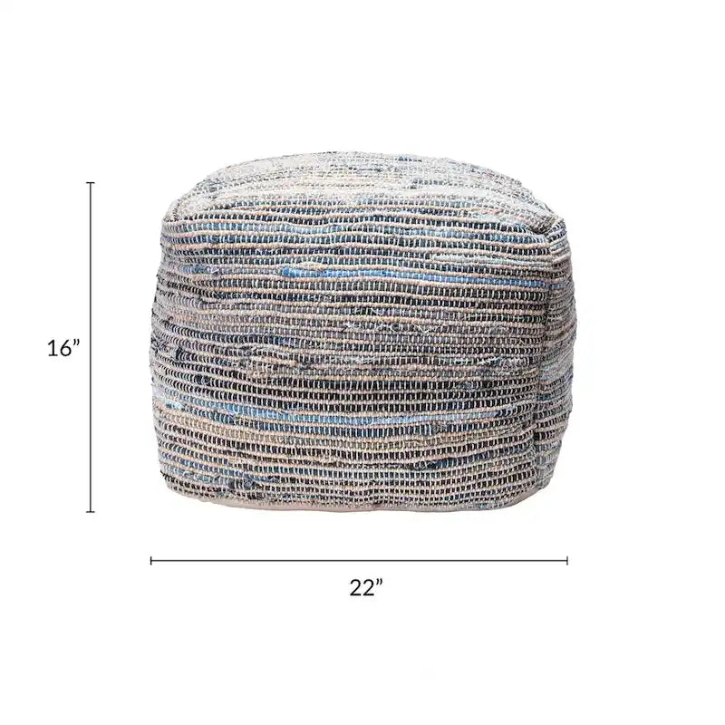 Nuloom Granada Knitted Casual Denim and Jute Ottoman Pouf