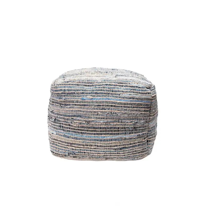 Nuloom Granada Knitted Casual Denim and Jute Ottoman Pouf