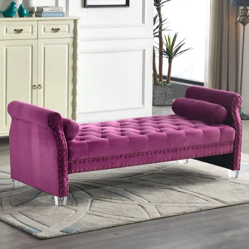 Stefania 71-inch Rolled Arm Oversized Velvet Tufted Upholstered Bench
