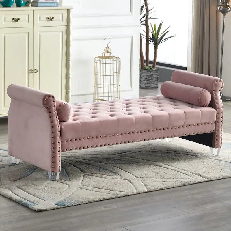 Stefania 71-inch Rolled Arm Oversized Velvet Tufted Upholstered Bench