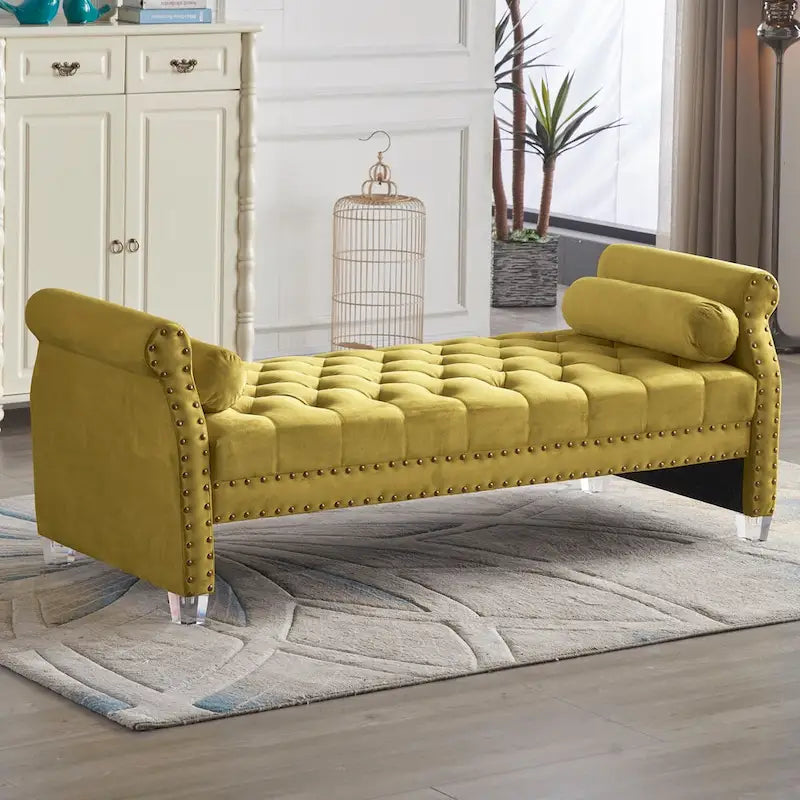 Stefania 71-inch Rolled Arm Oversized Velvet Tufted Upholstered Bench