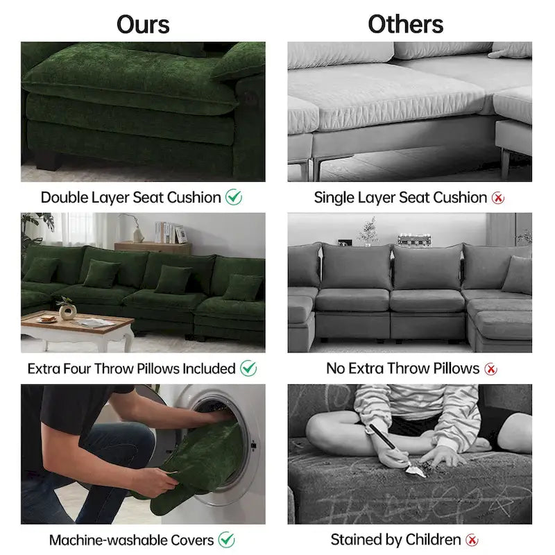 5 Seat Modular Sofa Sleeper Couch Set Convertible L Shaped Sofa Couch for Living Room
