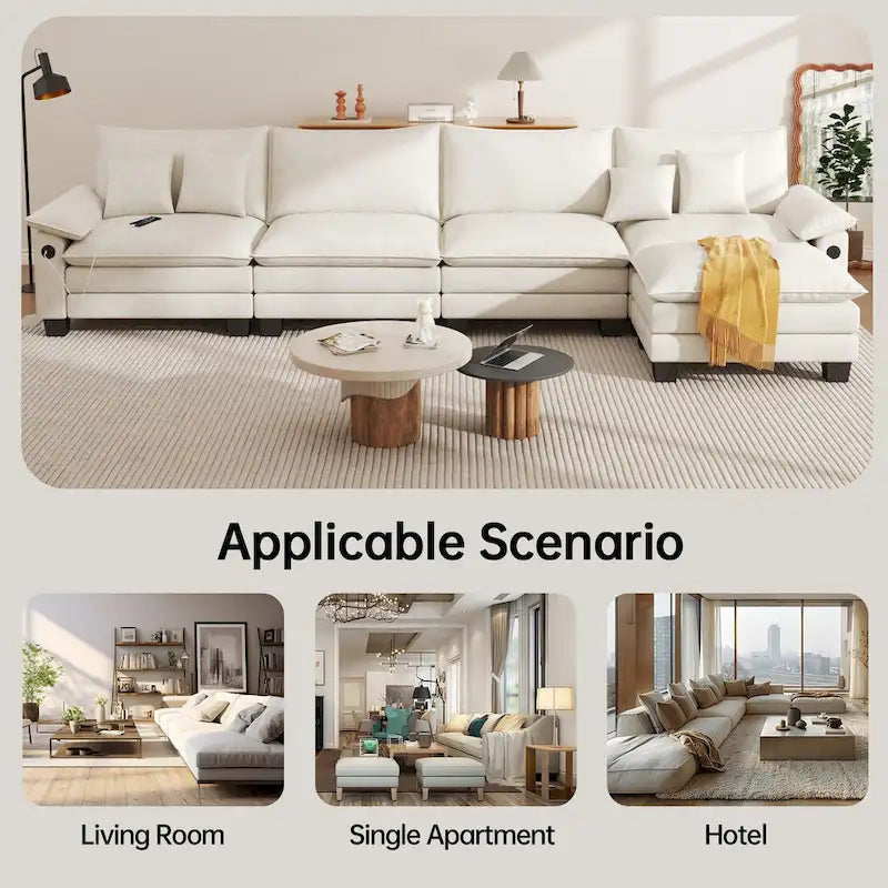 5 Seat Modular Sofa Sleeper Couch Set Convertible L Shaped Sofa Couch for Living Room