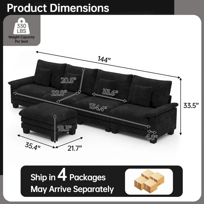 5 Seat Modular Sofa Sleeper Couch Set Convertible L Shaped Sofa Couch for Living Room
