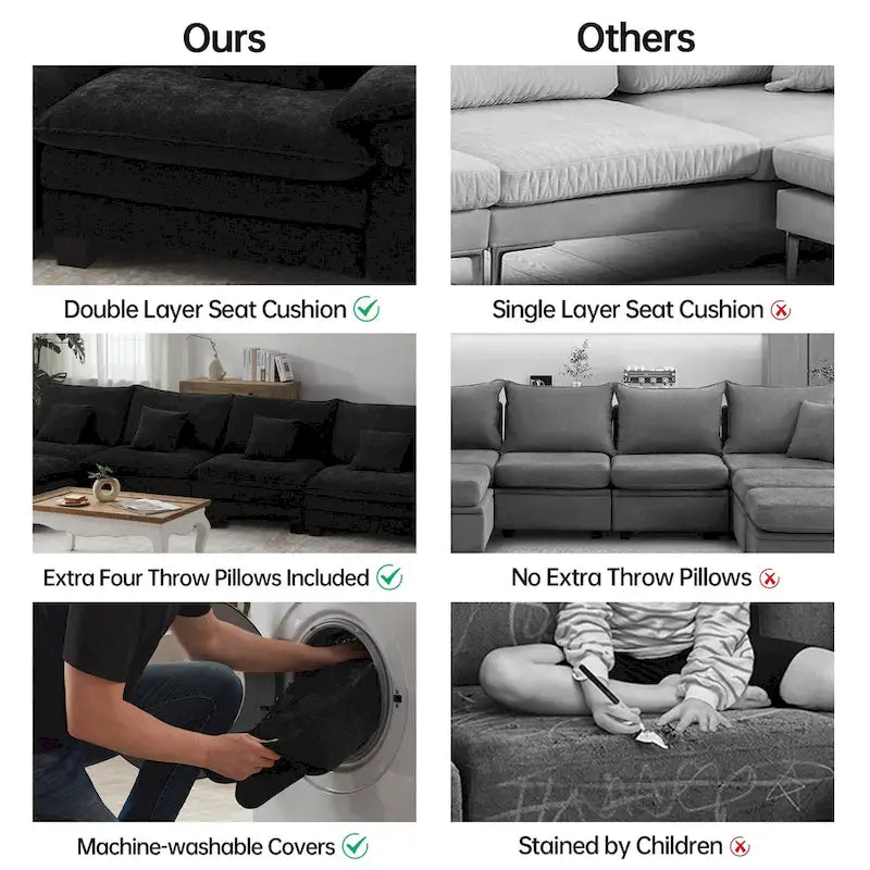 5 Seat Modular Sofa Sleeper Couch Set Convertible L Shaped Sofa Couch for Living Room