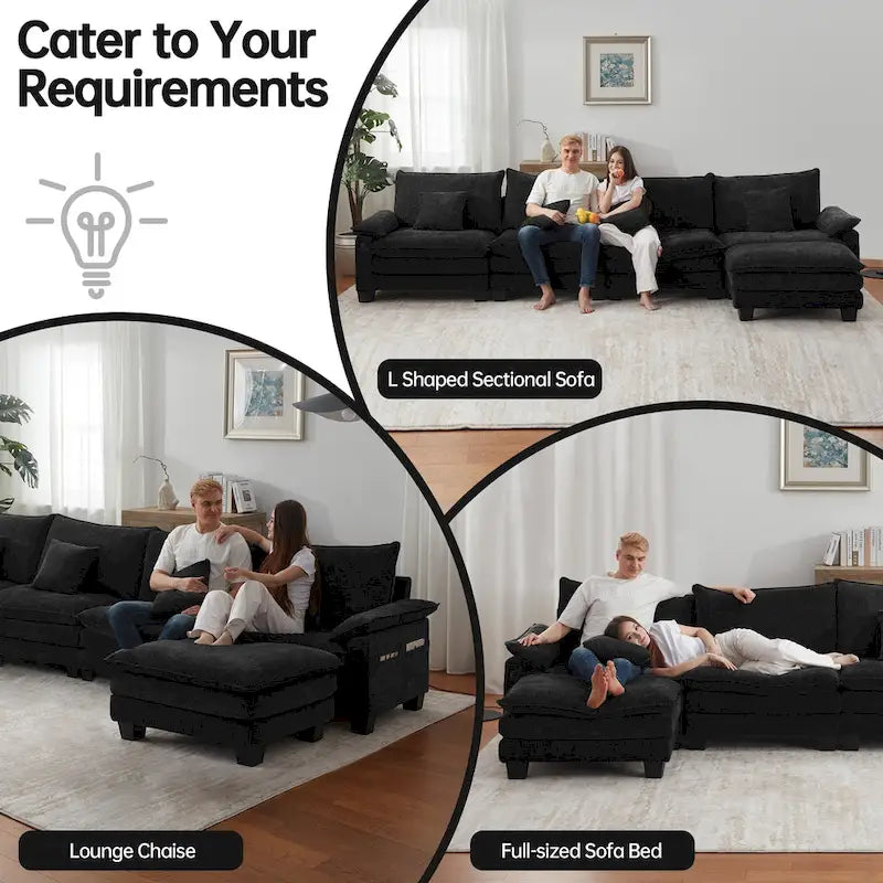 5 Seat Modular Sofa Sleeper Couch Set Convertible L Shaped Sofa Couch for Living Room