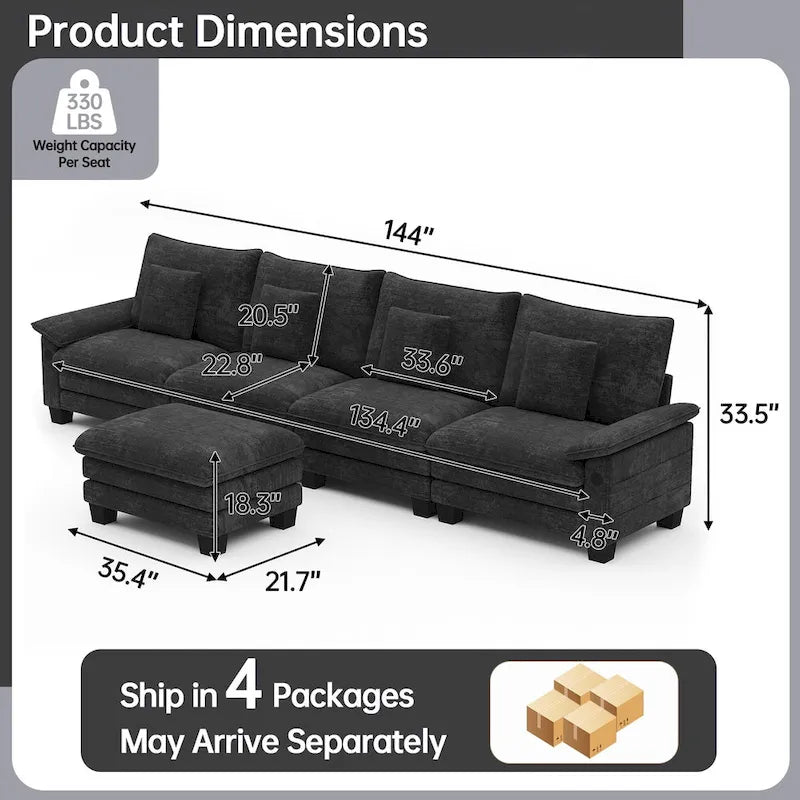 5 Seat Modular Sofa Sleeper Couch Set Convertible L Shaped Sofa Couch for Living Room