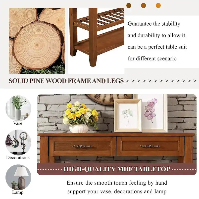 42 Console Sofa Table with Drawers and Tiers Shelves