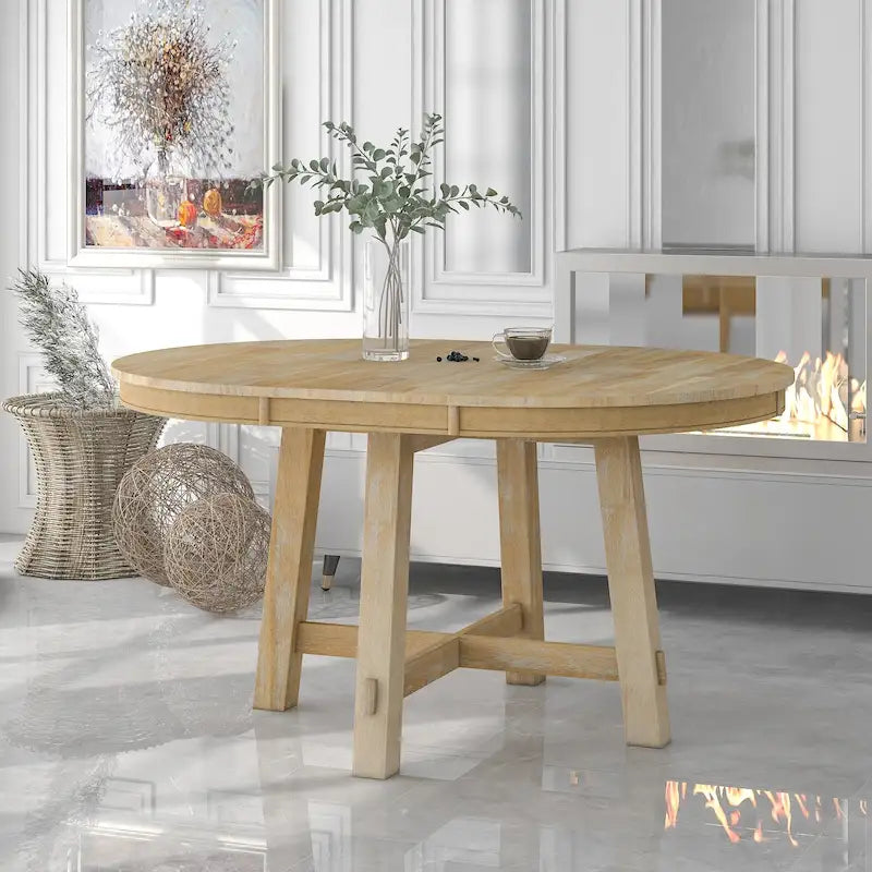 Farmhouse Round Extendable Dining Table with 16 Leaf - Elegant Wood Kitchen Table