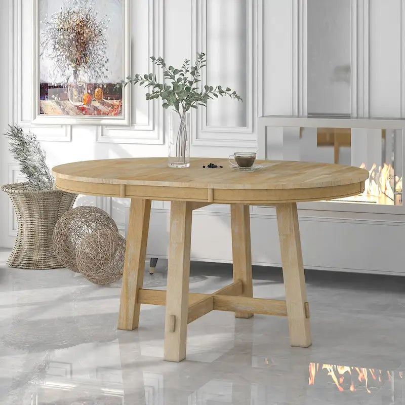 Farmhouse Round Extendable Dining Table with 16 Leaf - Elegant Wood Kitchen Table