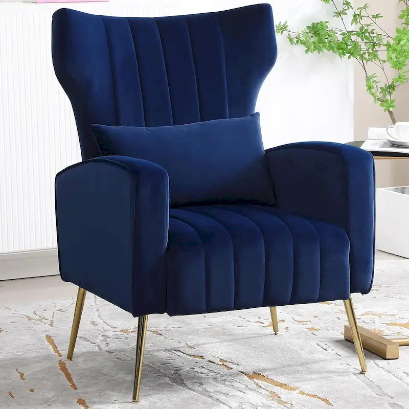 HOMYKA Accent Chair Upholstered Velvet Wingback Armchair with Pillows