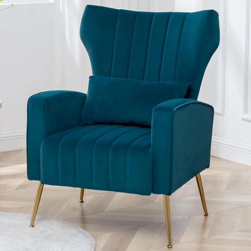 HOMYKA Accent Chair Upholstered Velvet Wingback Armchair with Pillows