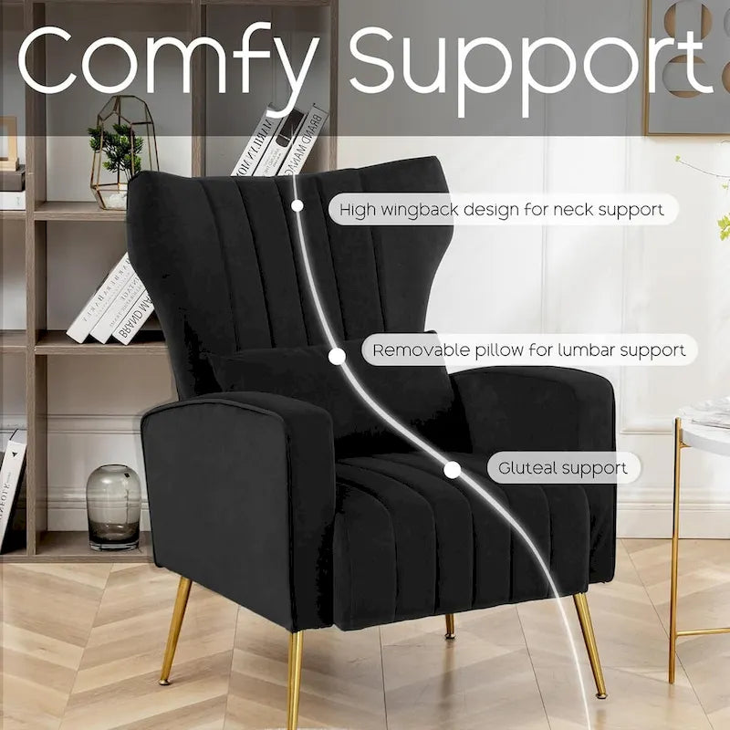 HOMYKA Accent Chair Upholstered Velvet Wingback Armchair with Pillows