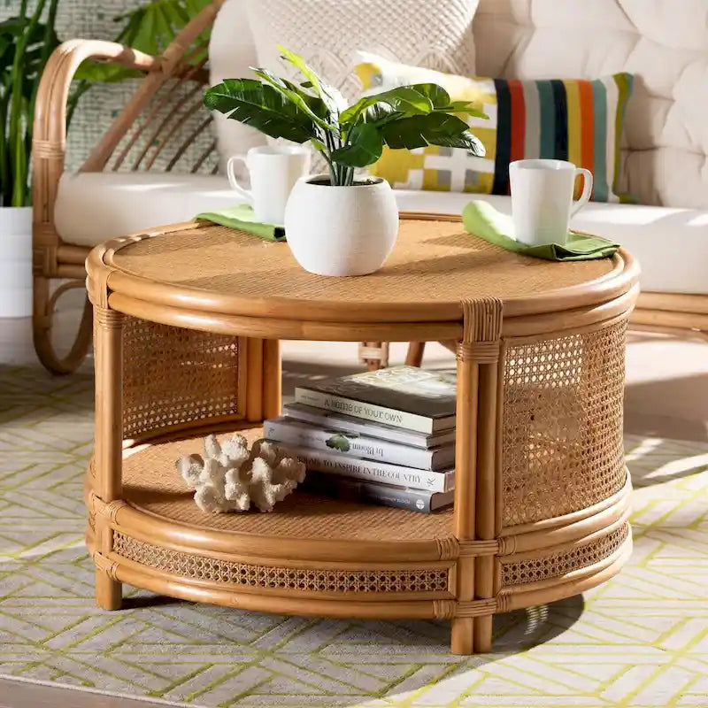 bali & pari Louis Modern Bohemian Natural Brown Rattan Coffee Table