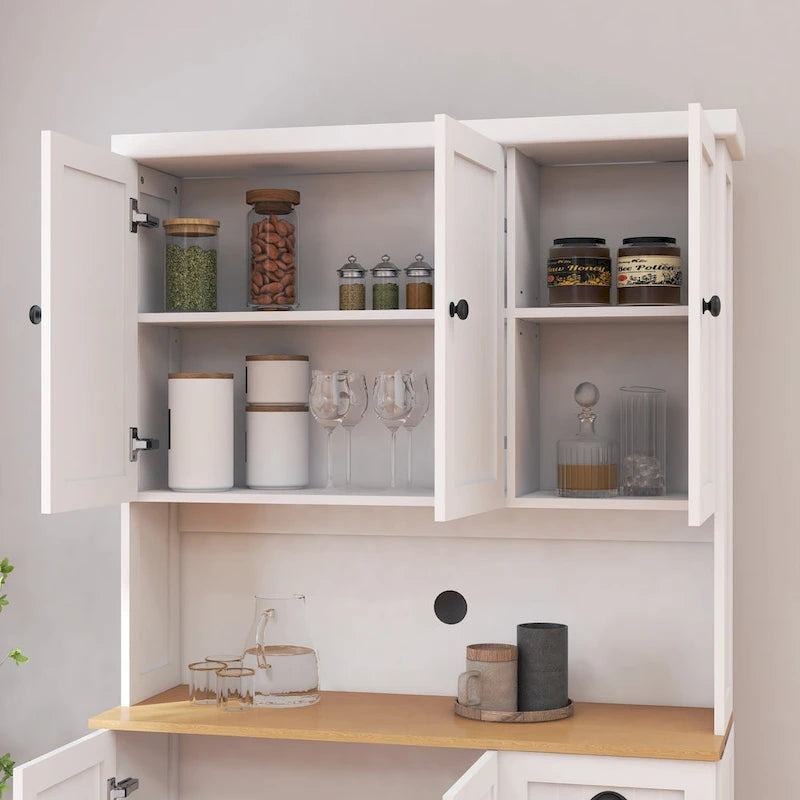 71 Kitchen Pantry Storage Cabinet with Microwave Oven Countertop,Hutch Cabinet with Adjustable Shelves,6 Doors,1 Drawer