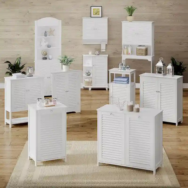 RiverRidge Ashland Single Door Narrow Bathroom and Laundry Storage Cabinet with Drawer and Adjustable Shelves - White