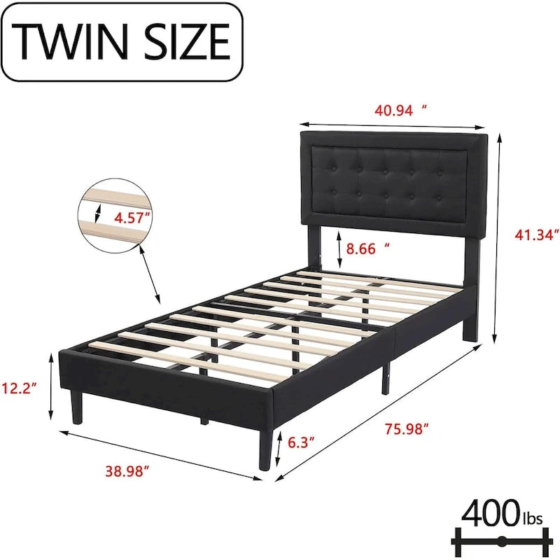 alazyhome Upholstered Platform Bed Frame with Button Tufting Headboard