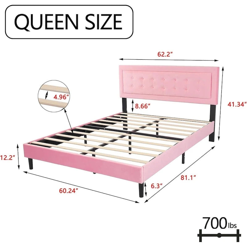 alazyhome Upholstered Platform Bed Frame with Button Tufting Headboard