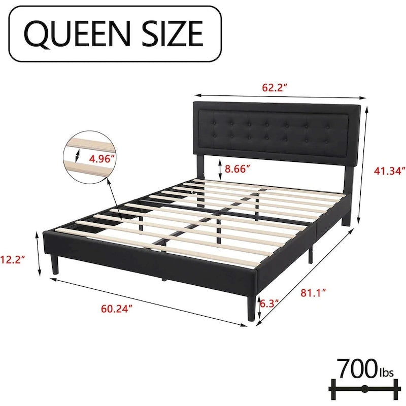 alazyhome Upholstered Platform Bed Frame with Button Tufting Headboard