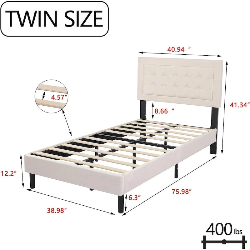 alazyhome Upholstered Platform Bed Frame with Button Tufting Headboard